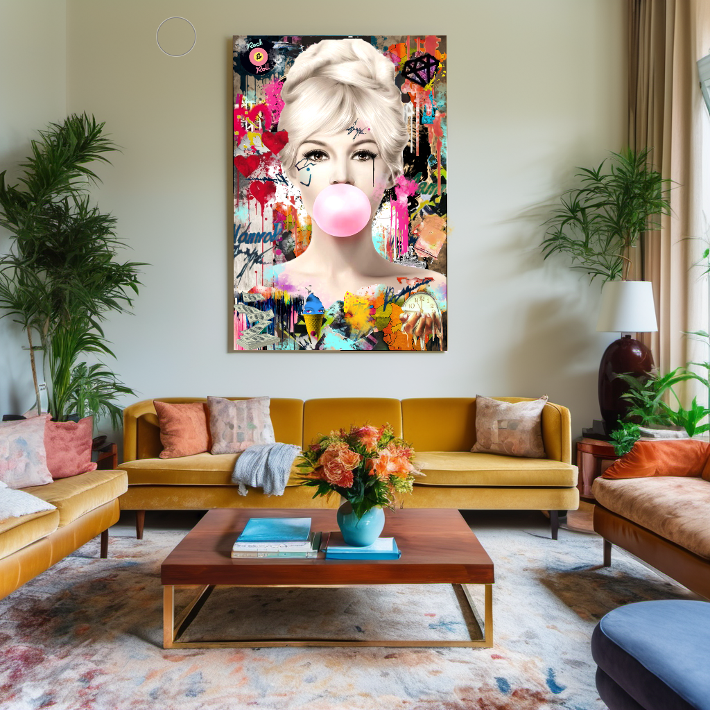 Audrey Hepburn, Marilyn Monroe and Brigitte Bardot, Bubble Gum Art, Pop Art Canvas Print