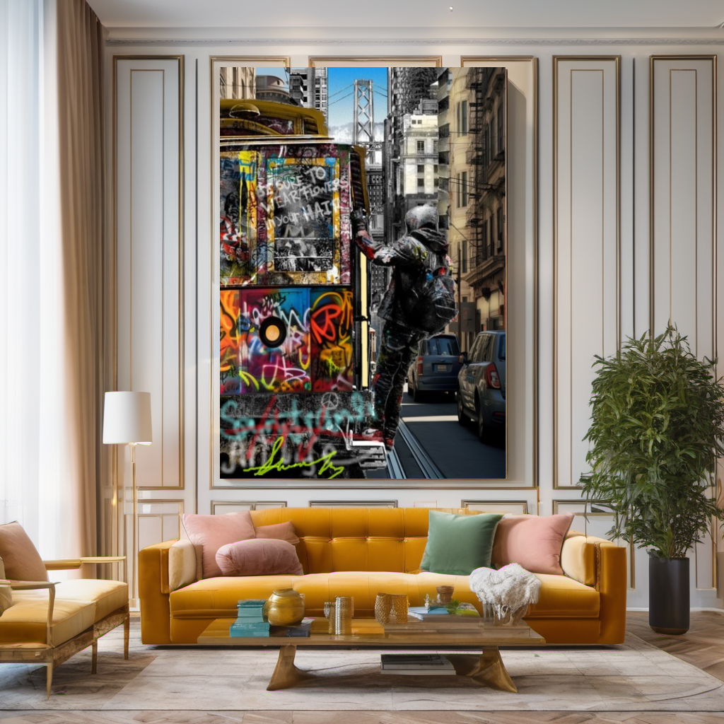 San Francisco Graffiti Streetcar Art Print on Canvas E