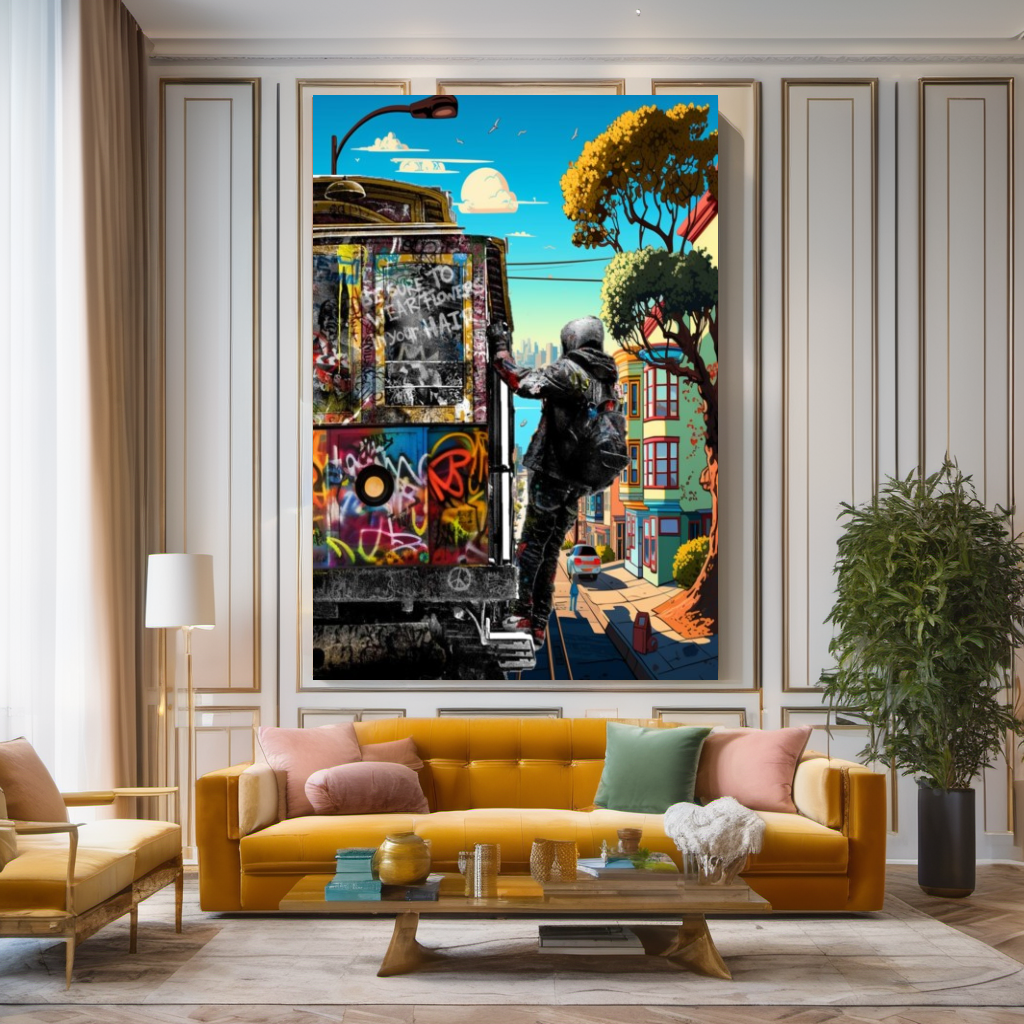 San Francisco Graffiti Streetcar Art Print on Canvas A