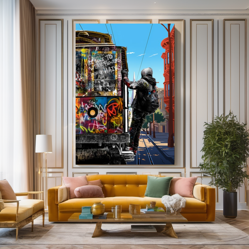 San Francisco Graffiti Streetcar Art Print on Canvas D