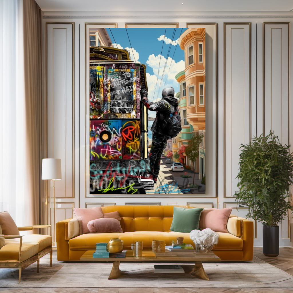San Francisco Graffiti Streetcar Art Print on Canvas B