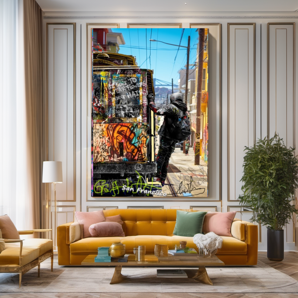 San Francisco Graffiti Streetcar Art Print on Canvas C