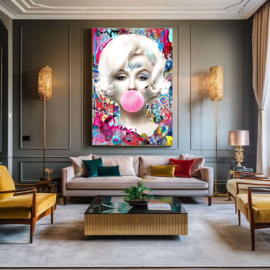Marilyn Monroe Pop Art Canvas Print - Bubble Gum Art - Colorful Graffiti Wall Art