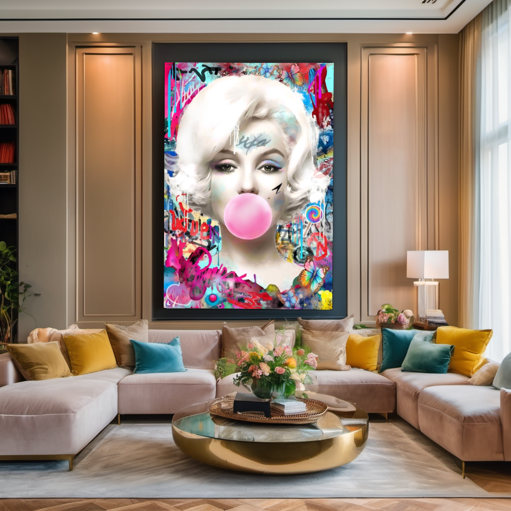 Marilyn Monroe Pop Art Canvas Print - Bubble Gum Art - Colorful Graffiti Wall Art