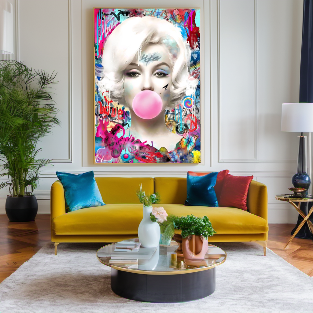 Marilyn Monroe Pop Art Canvas Print - Bubble Gum Art - Colorful Graffiti Wall Art