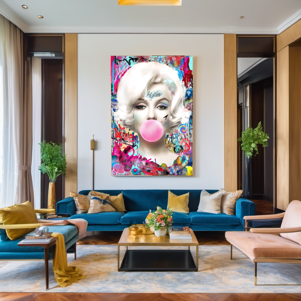 Marilyn Monroe Pop Art Canvas Print - Bubble Gum Art - Colorful Graffiti Wall Art