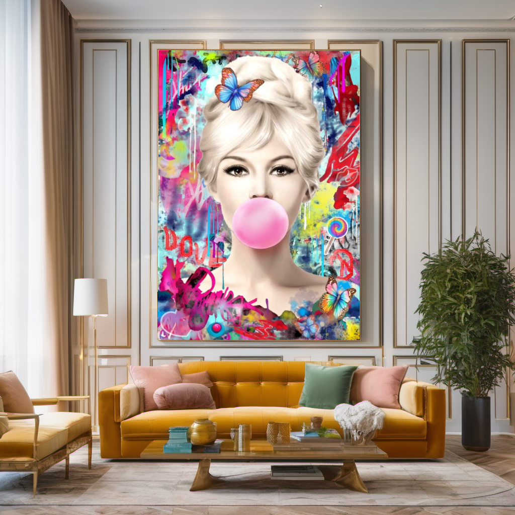 Audrey Hepburn, Marilyn Monroe and Brigitte Bardot, Bubble Gum Art, Modern Pop Art Canvas Print