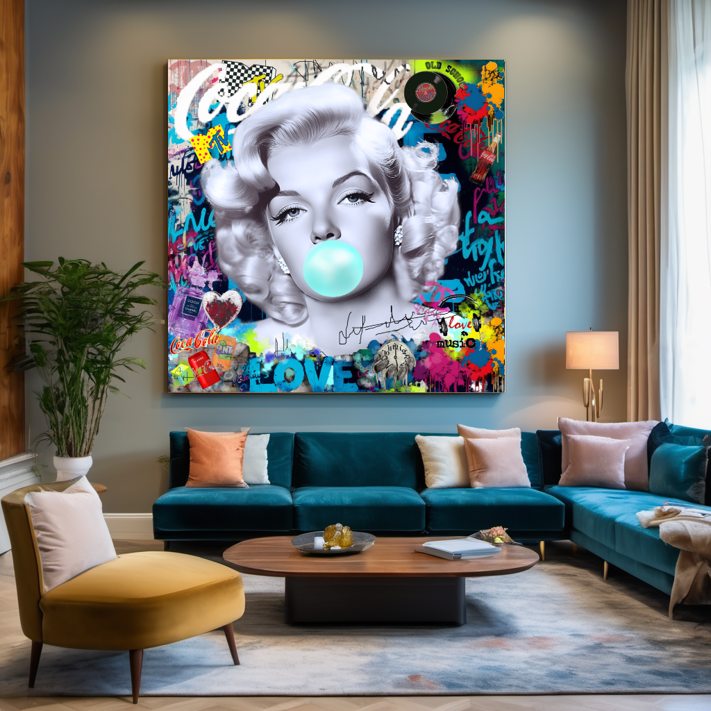 Iconic Marilyn Monroe blowing Bubble Gum, Modern Pop Art Print on Canvas {{ shop_name }}Prints canvas print canvas wall art giclée prints graffiti art print graffiti canvas graffiti canvas art large canvas print large wall art Large Wall Art Decor Living Room Art merilyn monroe art print Merilyn Monroe painting modern abstract art modern art print pop art print print on canvas ready to hang canvas street art on canvas stretched canvas art wall art prints