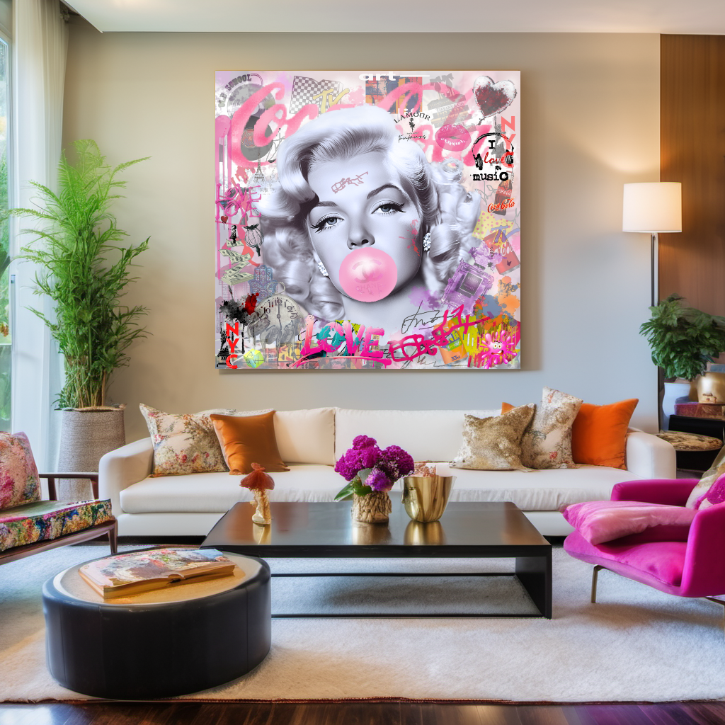 Marilyn Monroe blowing Bubble Gum, Celebreti Portrait, Modern Pop Art Print on Canvas {{ shop_name }}Prints canvas print canvas wall art giclée prints graffiti art print graffiti canvas graffiti canvas art large canvas print large wall art Large Wall Art Decor Living Room Art merilyn monroe art print Merilyn Monroe painting modern abstract art modern art print pop art print print on canvas ready to hang canvas street art on canvas stretched canvas art wall art prints