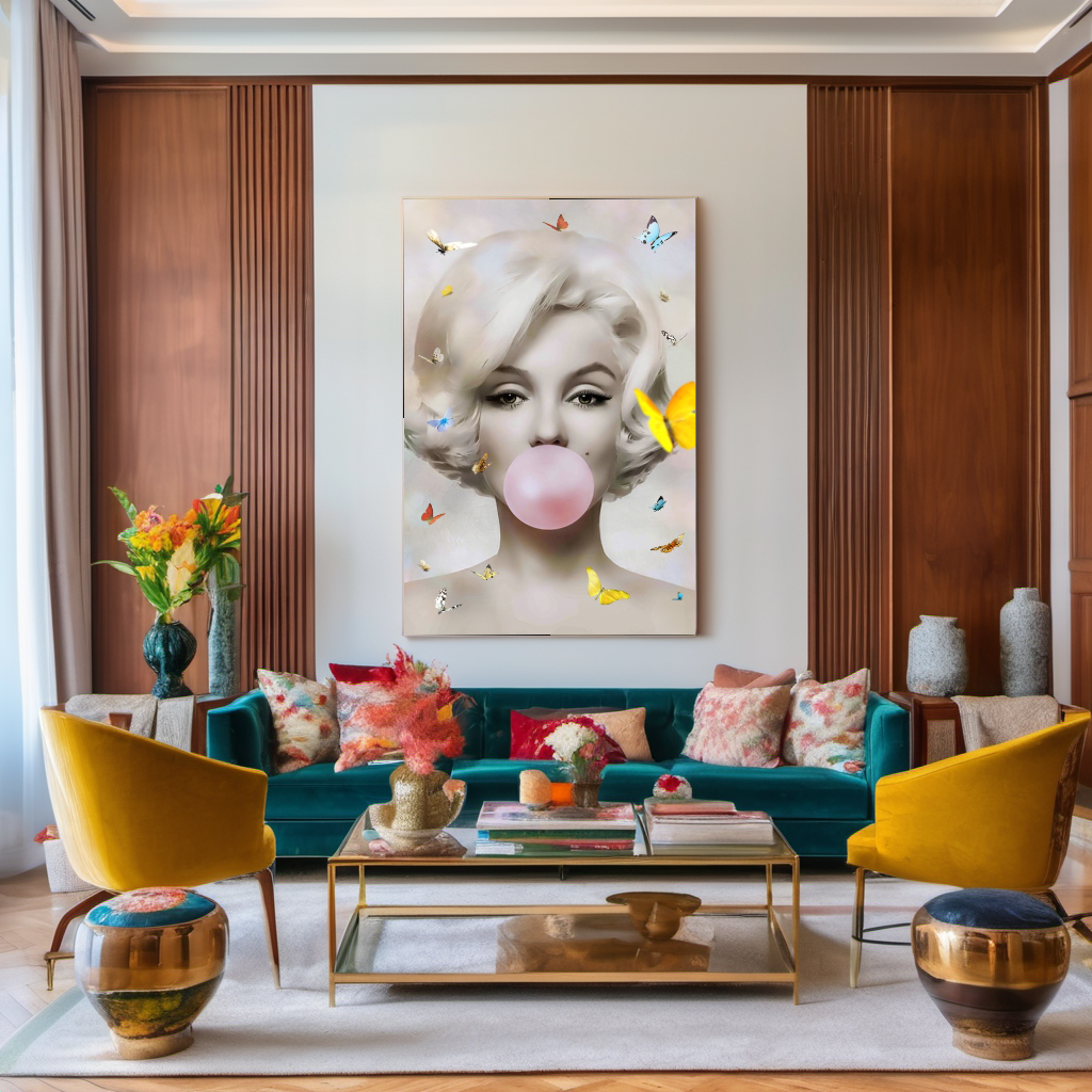 Floral Audrey Hepburn, Marilyn Monroe and Brigitte Bardot, Bubble Gum Art, Modern Pop Art Canvas Print