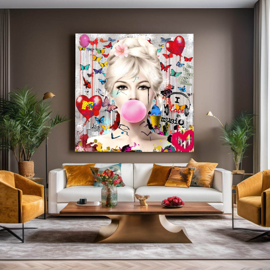 Marilyn Monroe, Audrey Hepburn, Bubble Gum Art, Modern Pop Art Print on Canvas