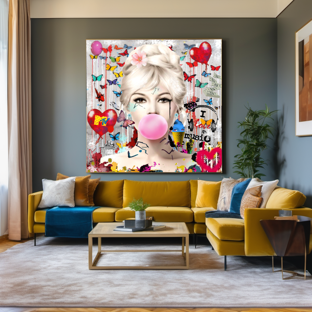 Marilyn Monroe, Audrey Hepburn, Bubble Gum Art, Modern Pop Art Print on Canvas E