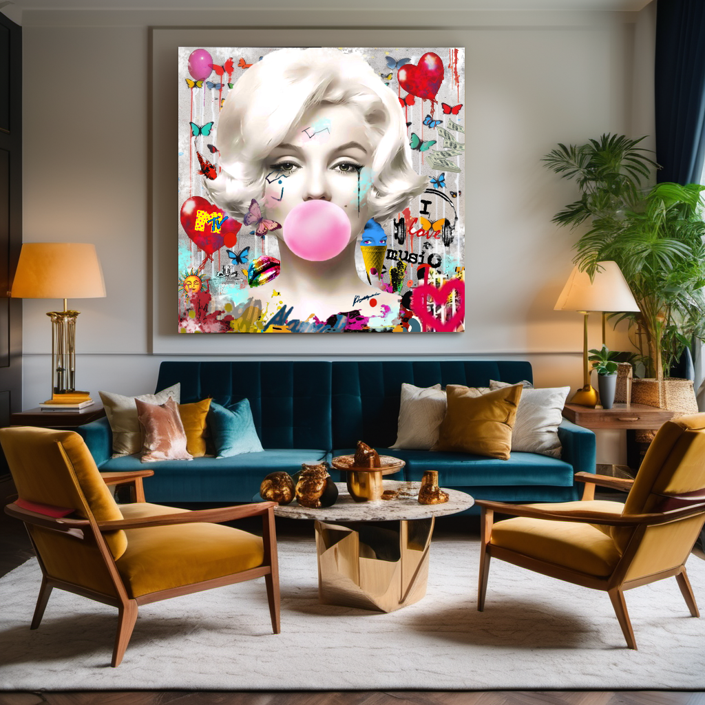 Marilyn Monroe, Audrey Hepburn, Bubble Gum Art, Modern Pop Art Print on Canvas