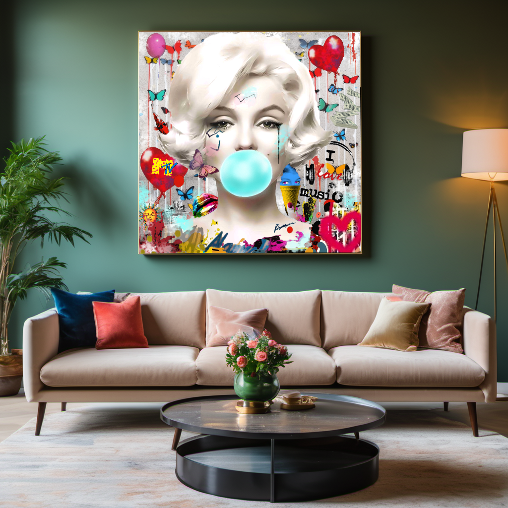 Marilyn Monroe, Audrey Hepburn, Bubble Gum Art, Modern Pop Art Print on Canvas