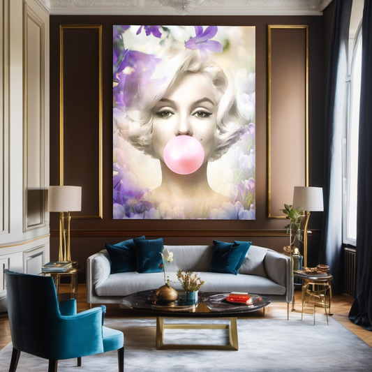 Floral Audrey Hepburn, Marilyn Monroe and Brigitte Bardot, Bubble Gum Art, Modern Pop Art Canvas Print