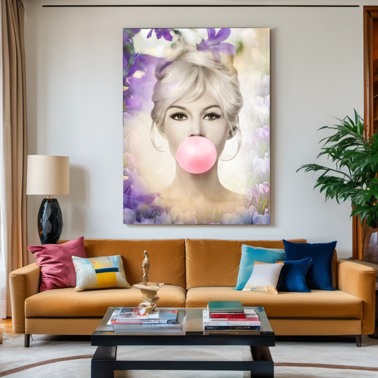 Floral Audrey Hepburn, Marilyn Monroe and Brigitte Bardot, Bubble Gum Art, Modern Pop Art Canvas Print C