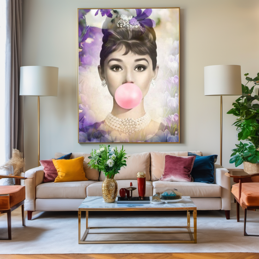 Floral Audrey Hepburn, Marilyn Monroe and Brigitte Bardot, Bubble Gum Art, Modern Pop Art Canvas Print