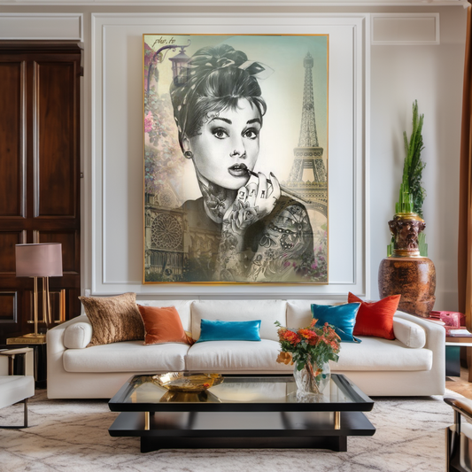 Vintage Tattoo Art, Audrey Hepburn, Marilyn Monroe, Modern Pop Art Canvas Print A