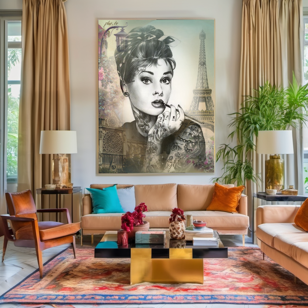 Vintage Tattoo Art, Audrey Hepburn, Marilyn Monroe, Modern Pop Art Canvas Print