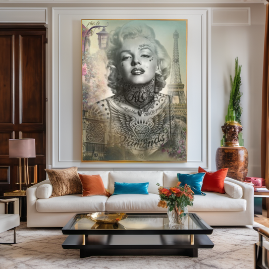 Vintage Tattoo Art, Audrey Hepburn, Marilyn Monroe, Modern Pop Art Canvas Print B