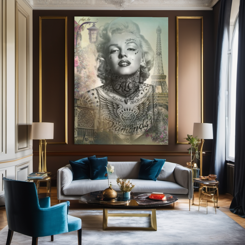 Vintage Tattoo Art, Audrey Hepburn, Marilyn Monroe, Modern Pop Art Canvas Print
