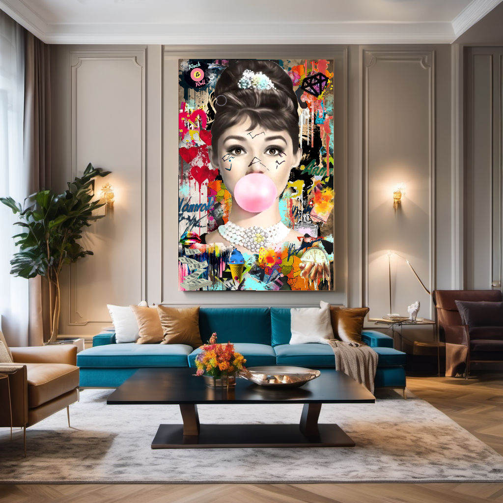 Audrey Hepburn, Marilyn Monroe and Brigitte Bardot, Bubble Gum Art, Pop Art Canvas Print