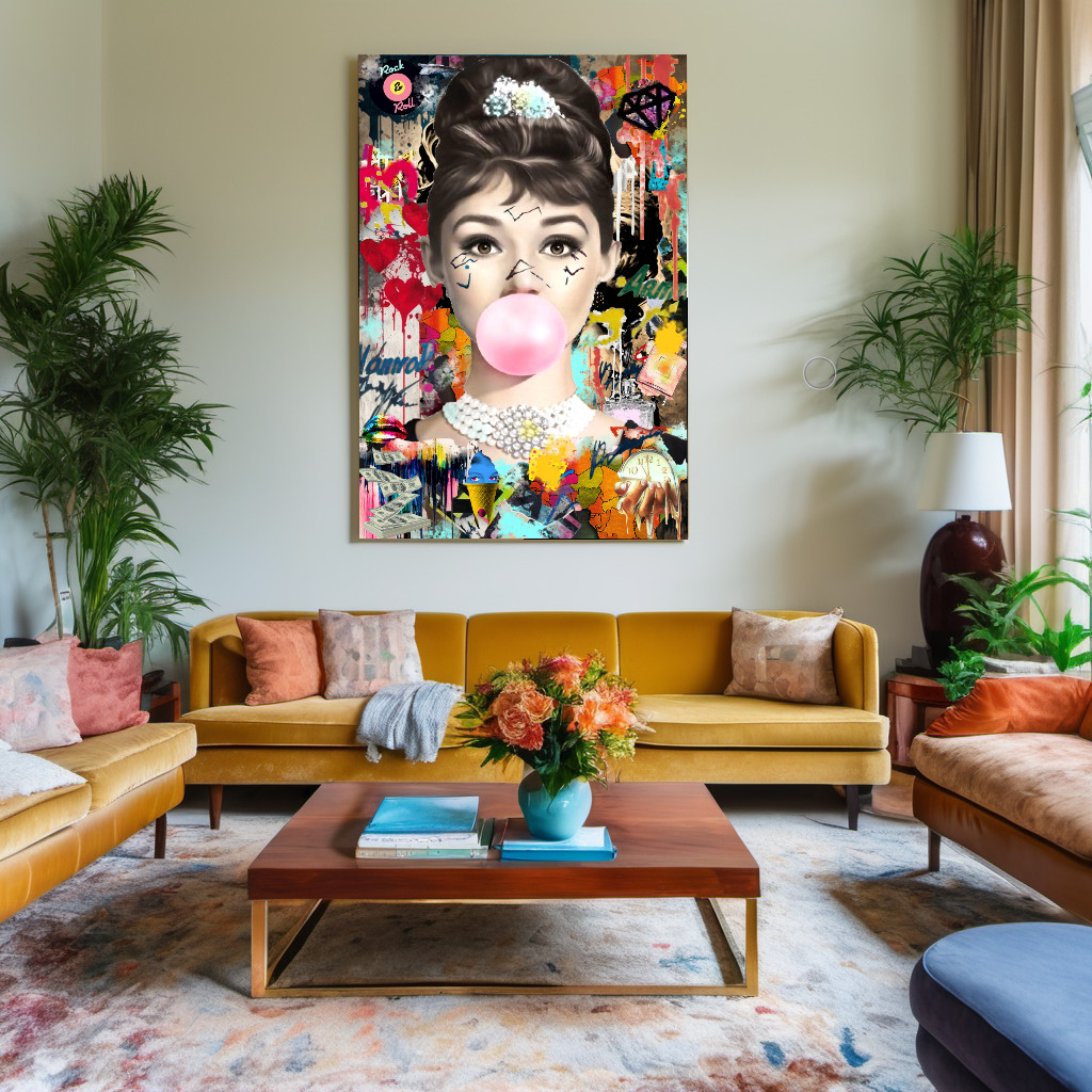 Audrey Hepburn, Marilyn Monroe and Brigitte Bardot, Bubble Gum Art, Pop Art Canvas Print