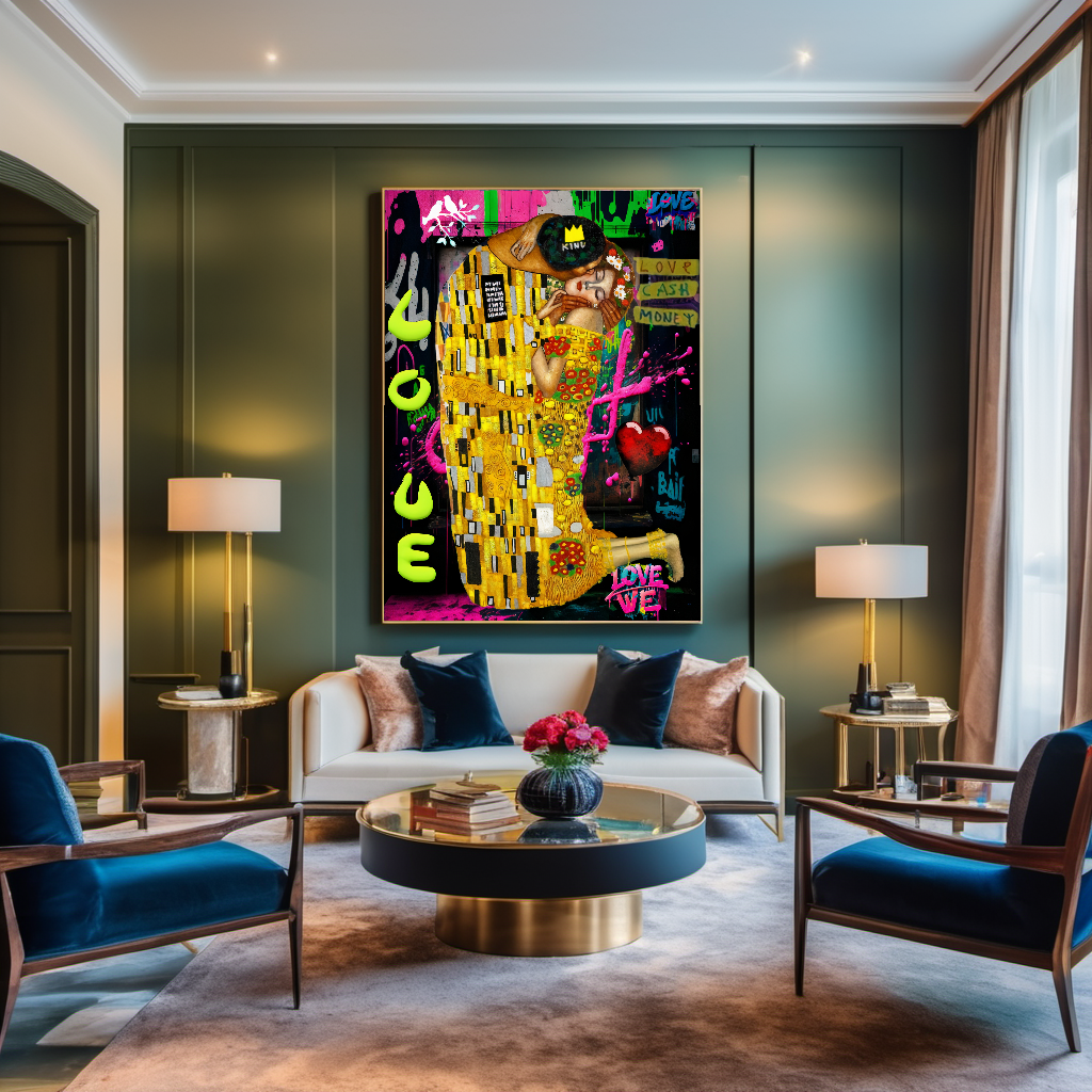 Eye-Catching Canvas Print - The Kiss by Gustav Klimt - Pop Art Graffiti Print on Canvas
