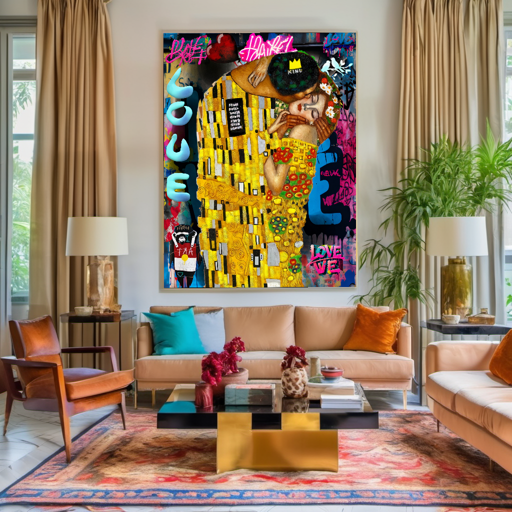 Vivid Colors Canvas Print - The Kiss by Gustav Klimt - Pop Art Graffiti Print on Canvas