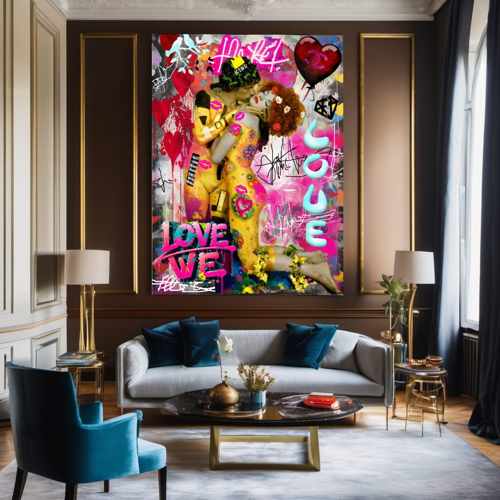Eye-Catching Canvas Print - The Kiss by Gustav Klimt - Pop Art Graffiti Print on Canvas