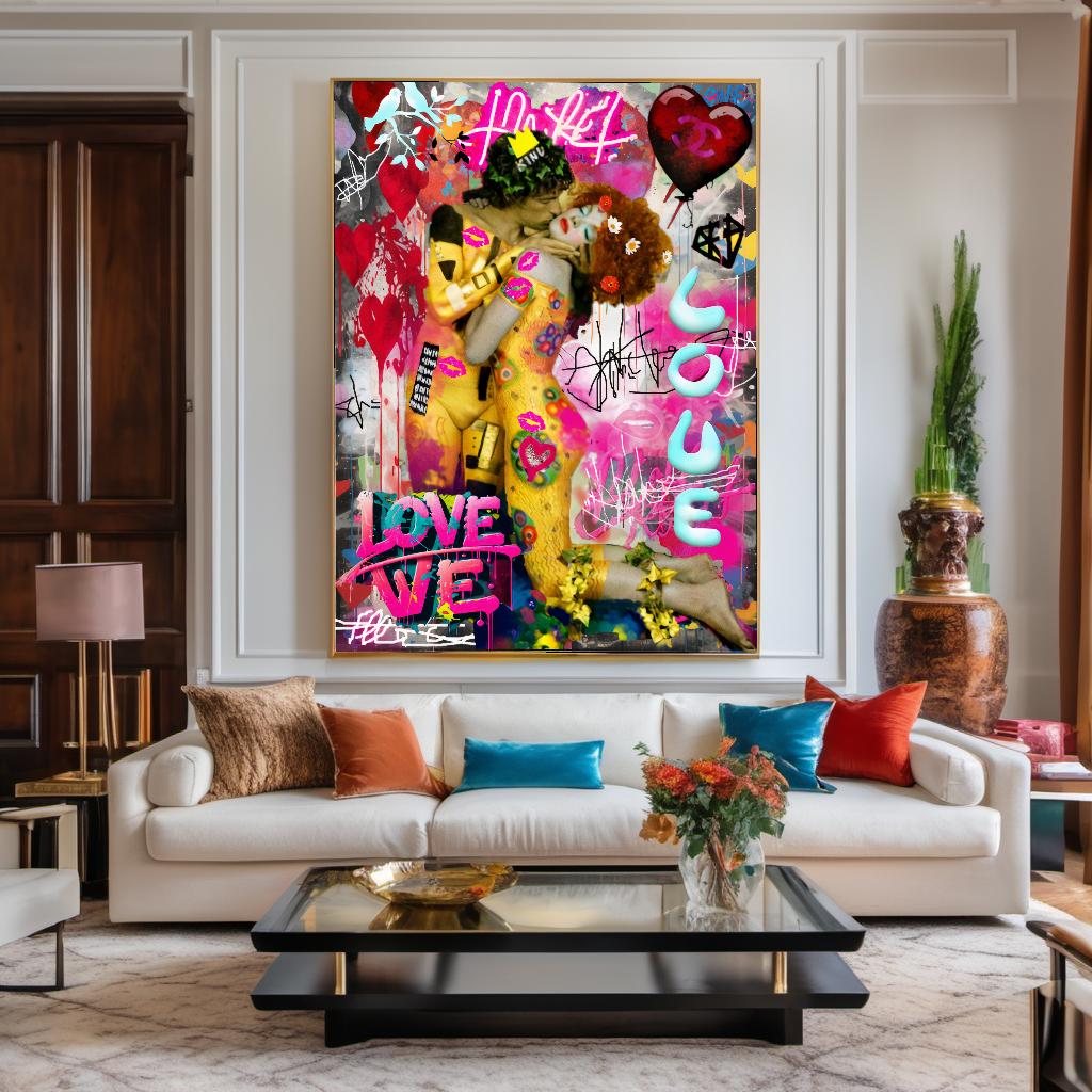 Eye-Catching Canvas Print - The Kiss by Gustav Klimt - Pop Art Graffiti Print on Canvas