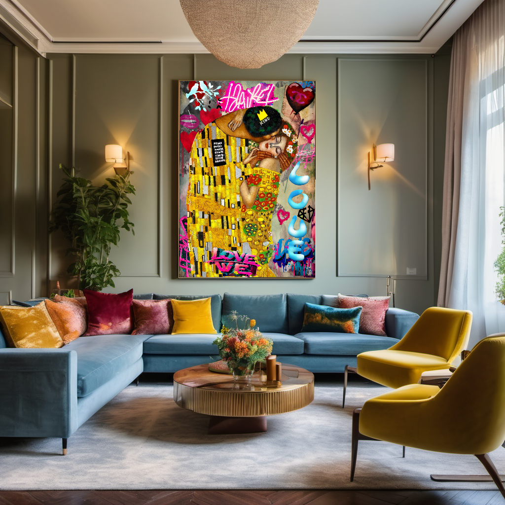 Eye-Catching Canvas Print - The Kiss by Gustav Klimt - Pop Art Graffiti Print on Canvas