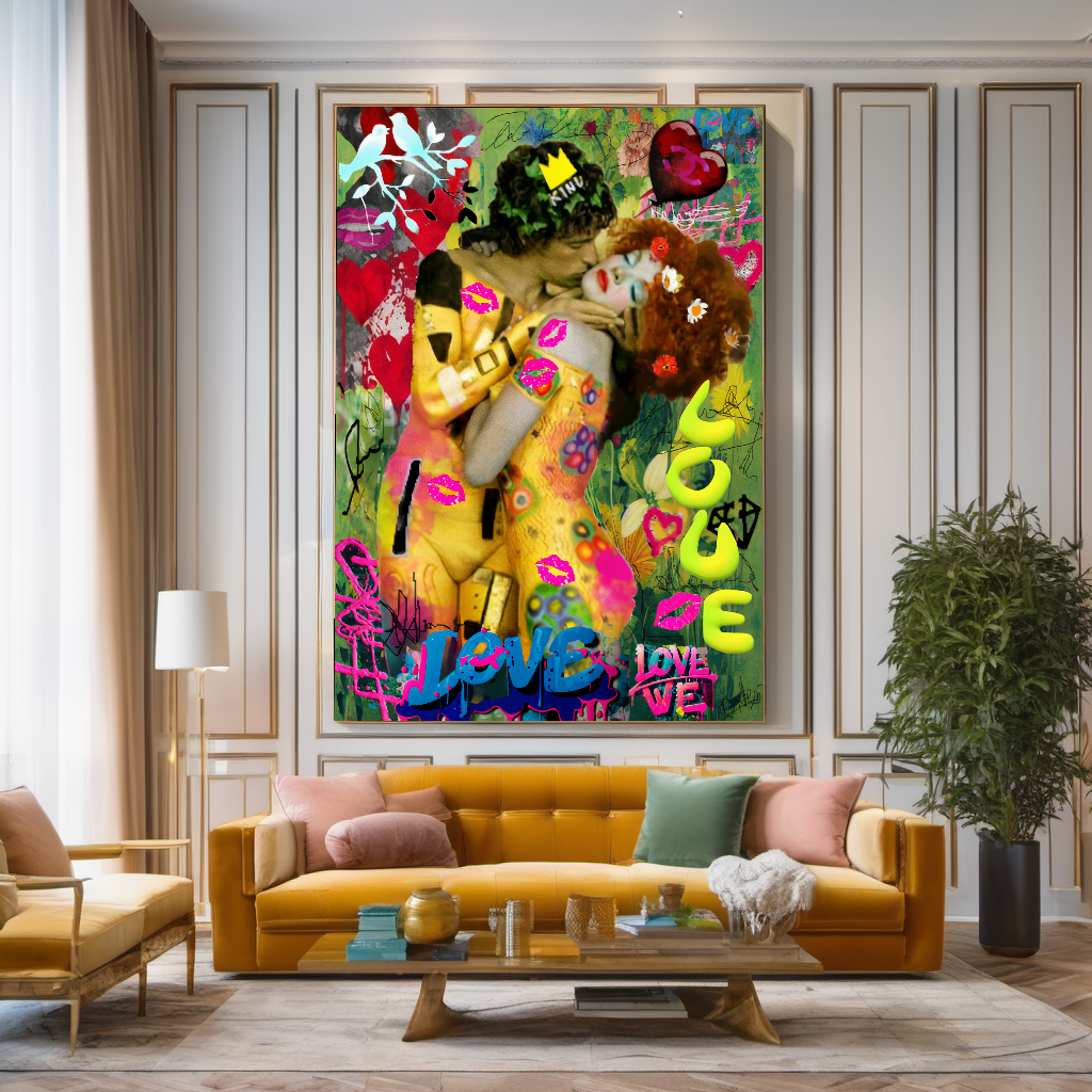 Eye-Catching Canvas Print - The Kiss by Gustav Klimt - Pop Art Graffiti Print on Canvas