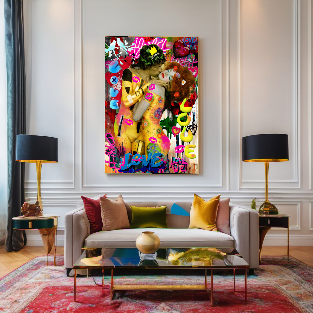 Eye-Catching Canvas Print - The Kiss by Gustav Klimt - Pop Art Graffiti Print on Canvas