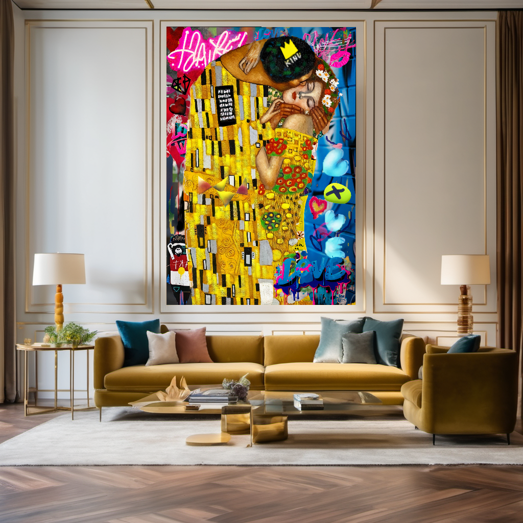 Bold Colors Canvas Print - The Kiss by Gustav Klimt - Pop Art Graffiti Print on Canvas