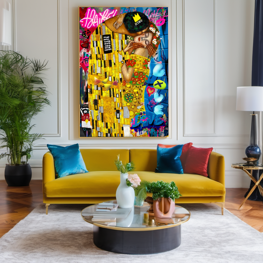 Bold Colors Canvas Print - The Kiss by Gustav Klimt - Pop Art Graffiti Print on Canvas