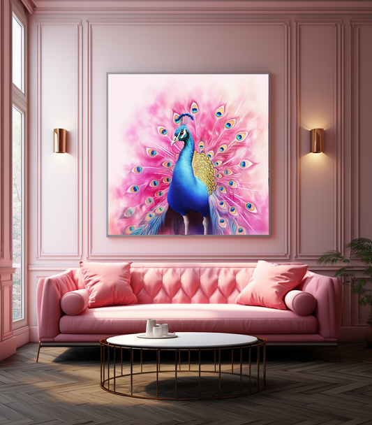 Golden Peacock Splendor - Majestic Canvas Print of Regal Bird E