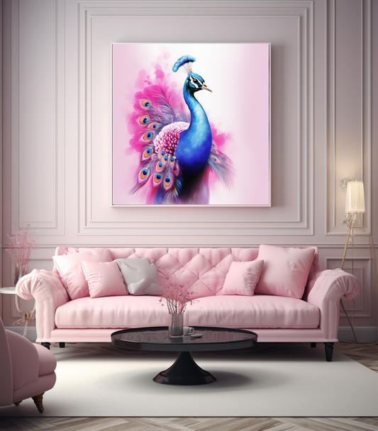 Golden Peacock Splendor - Majestic Canvas Print of Regal Bird