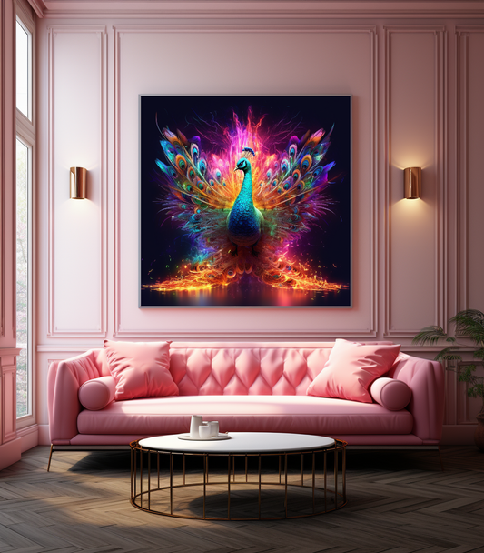 Golden Peacock Splendor - Majestic Canvas Print of Regal Bird