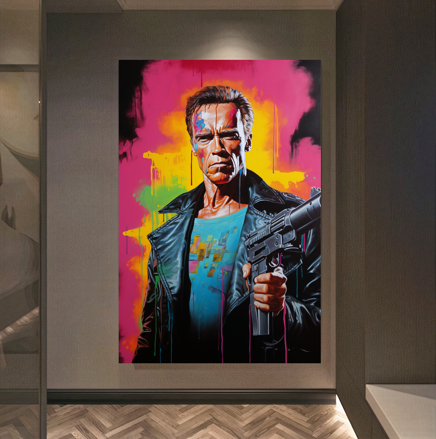 Terminator Art Print on Canvas - Bold and Vibrant Arnold Schwarzenegger Portrait D