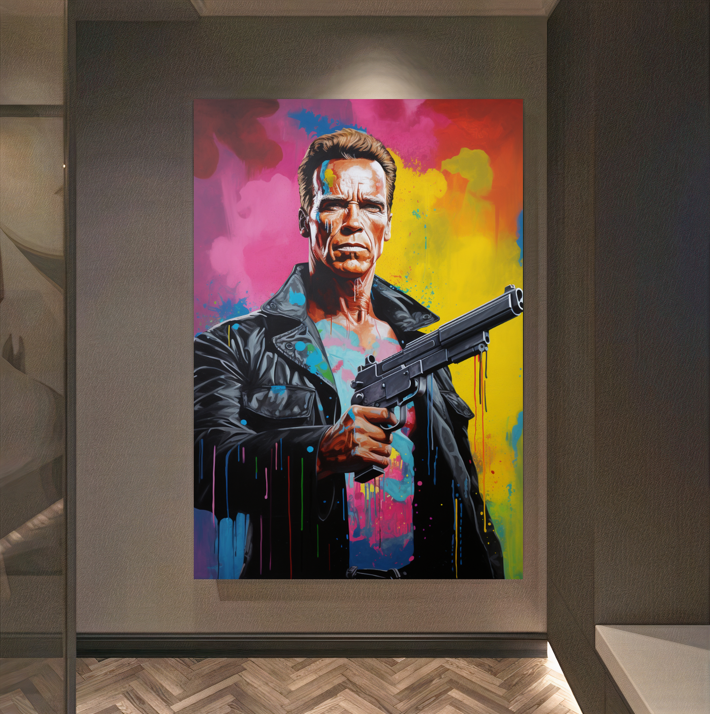 Terminator Art Print on Canvas - Bold and Vibrant Arnold Schwarzenegger Portrait E