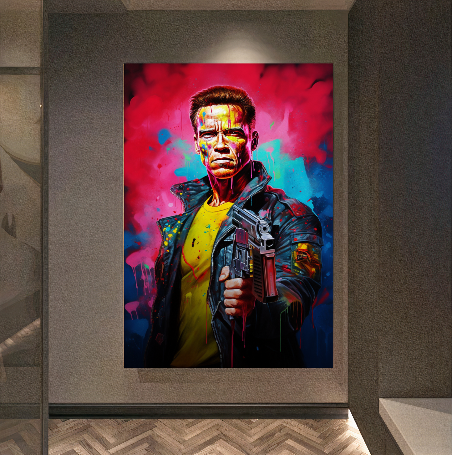 Terminator Art Print on Canvas - Bold and Vibrant Arnold Schwarzenegger Portrait C