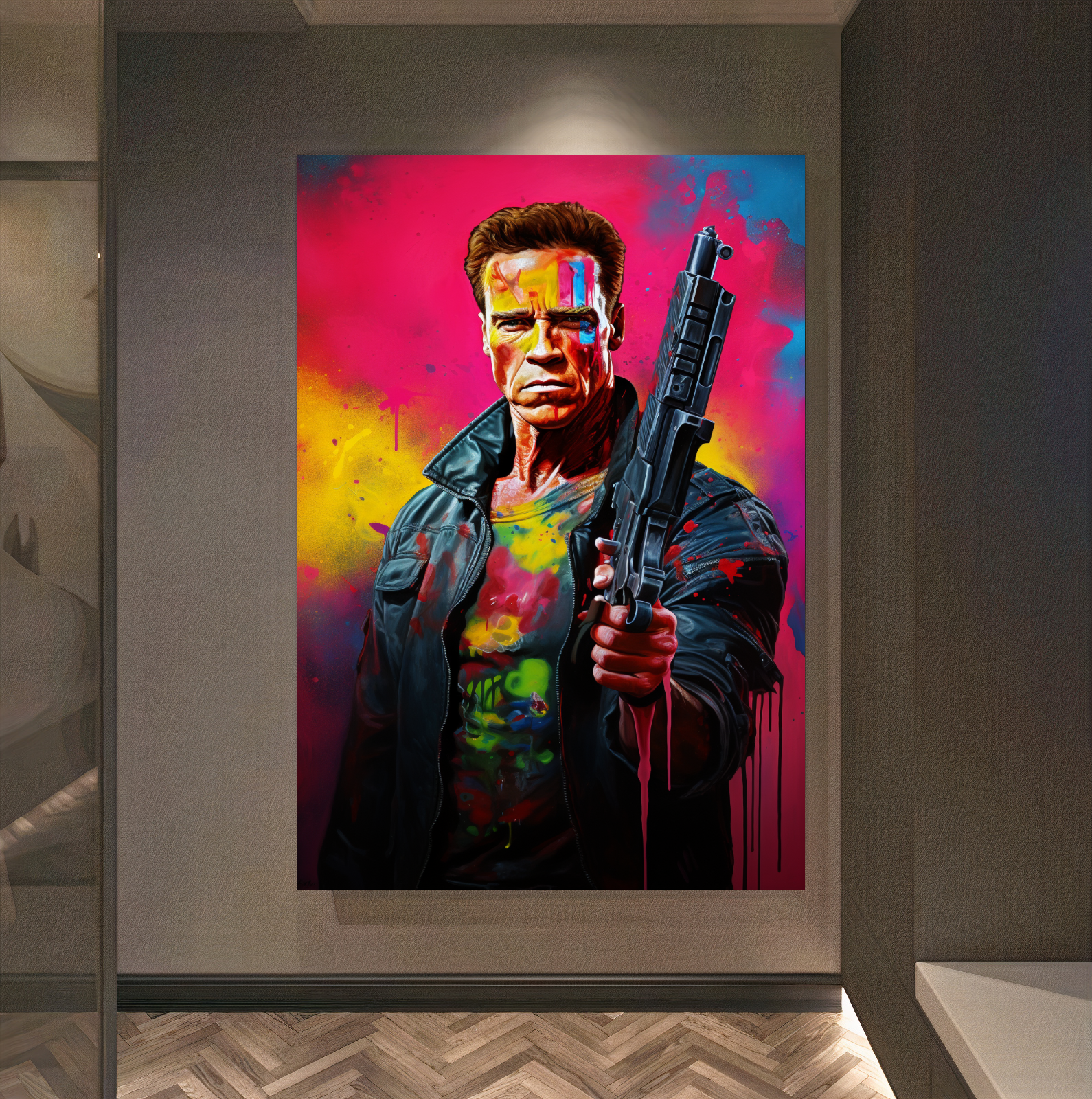 Terminator Art Print on Canvas - Bold and Vibrant Arnold Schwarzenegger Portrait A