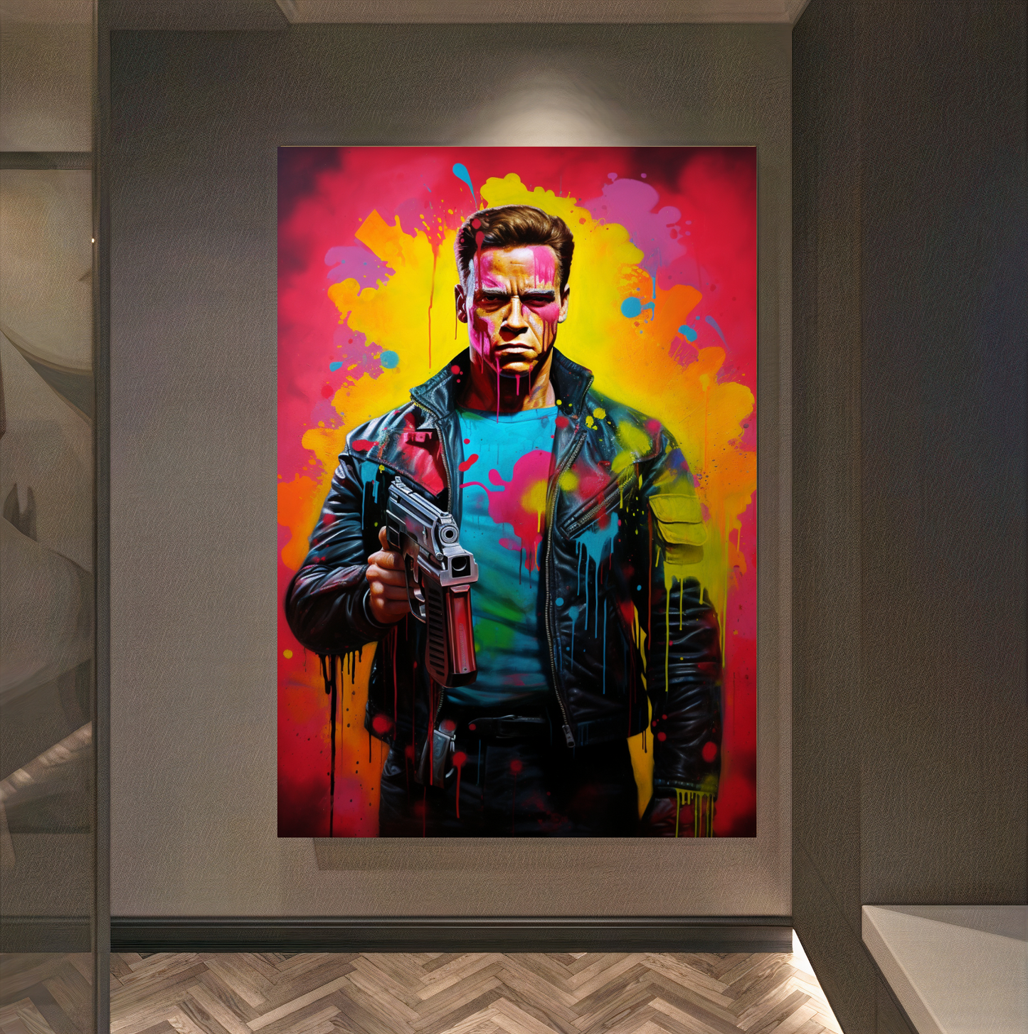 Terminator Art Print on Canvas - Bold and Vibrant Arnold Schwarzenegger Portrait A