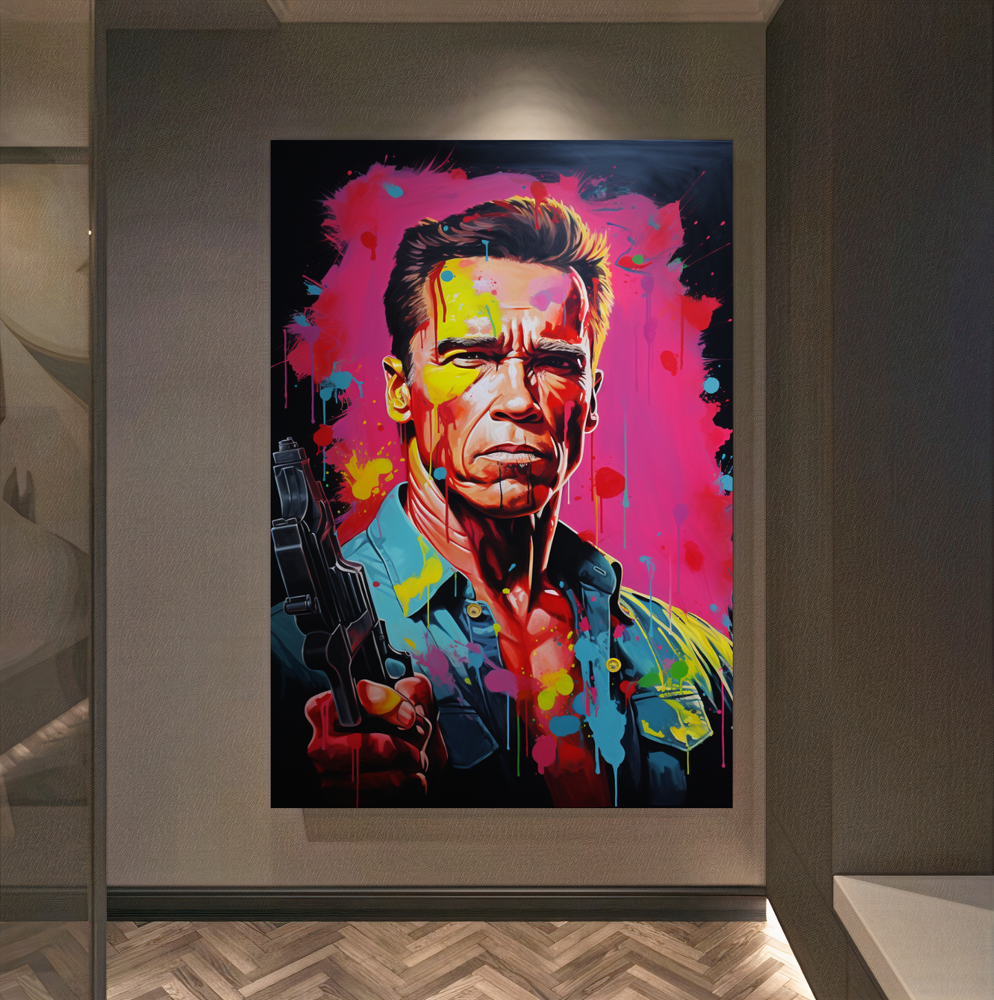 Terminator Art Print on Canvas - Bold and Vibrant Arnold Schwarzenegger Portrait B