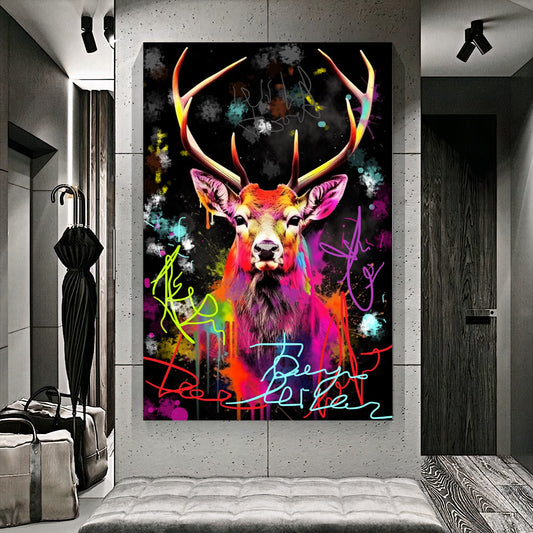 Colorful Deer Canvas Print - Vibrant Abstract Wall Art - Graffiti Animal Wall Decor