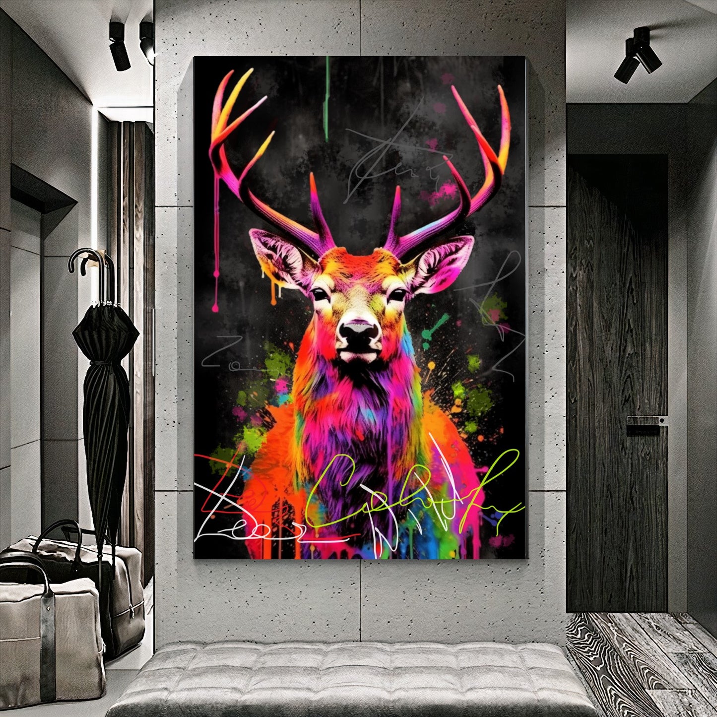 Colorful Deer Canvas Print - Vibrant Abstract Wall Art - Graffiti Animal Wall Decor