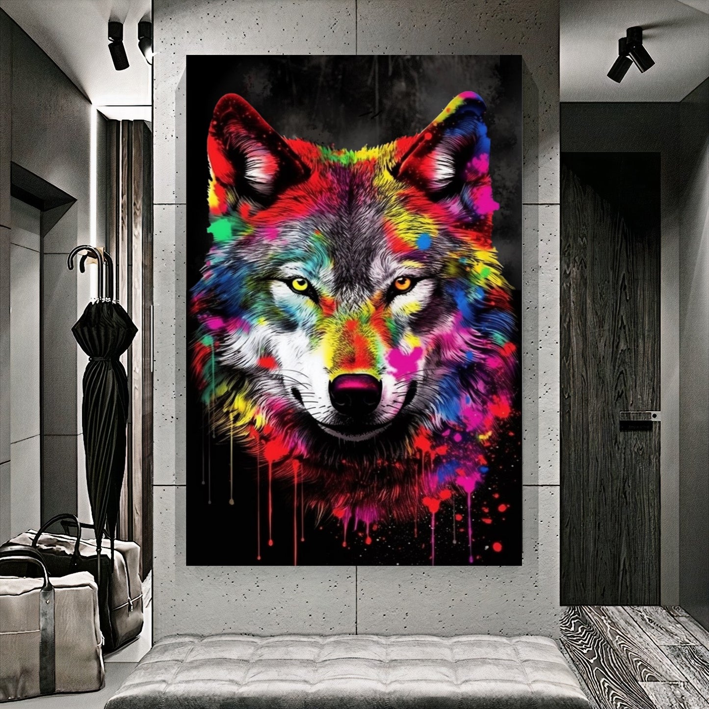 Colorful Wolf Canvas Print - Vibrant Abstract Wall Art - Graffiti Animal Wall Decor B