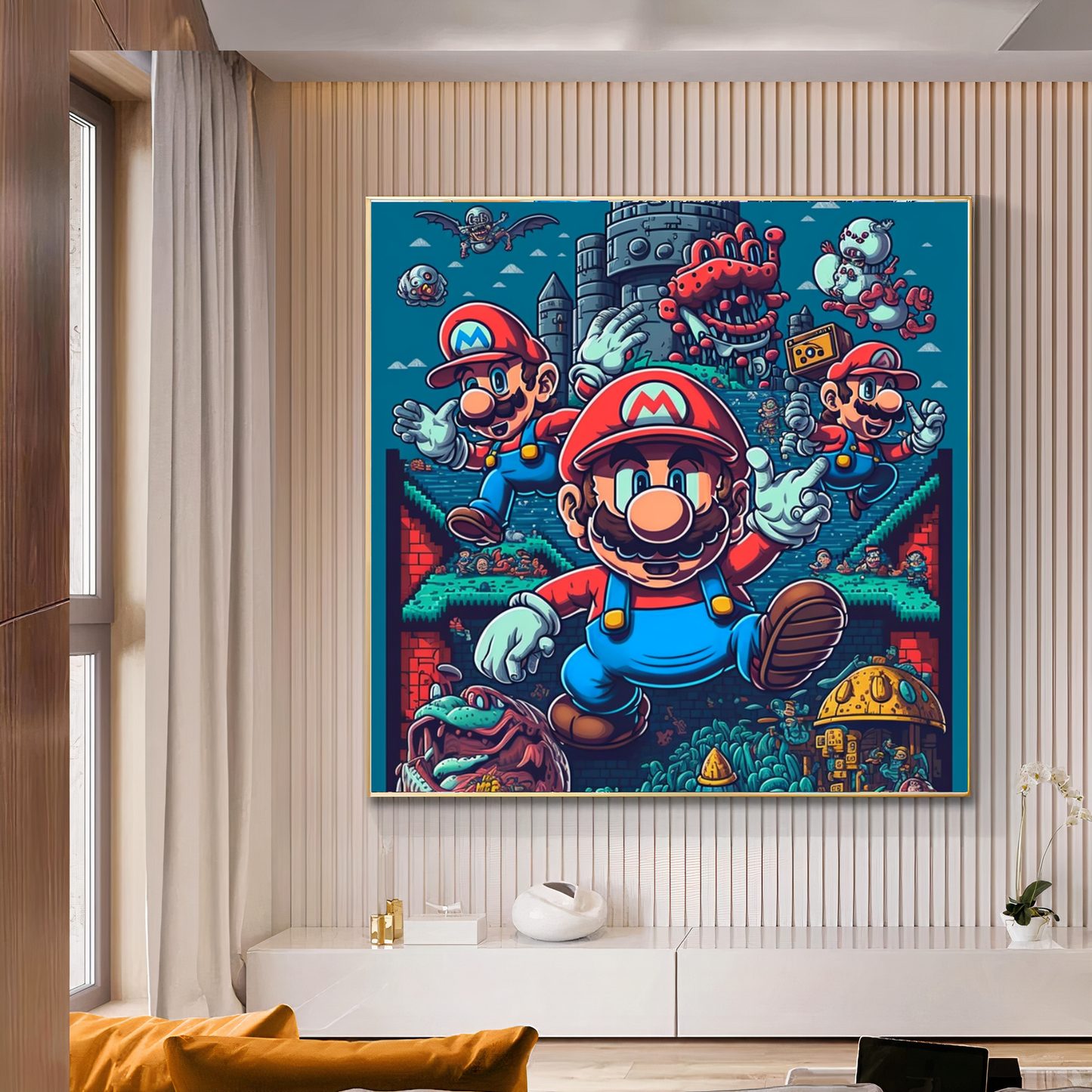 Mario Game Art - Retro Nintendo-Inspired Decor for Gamers {{ shop_name }}Prints canvas print canvas wall art classic game collectible gamer gift gaming decor gaming room decor geek art giclée prints large canvas print large wall art Large Wall Art Decor Living Room Art Mario Mario Bros modern art print Nintendo nostalgic pixel art pop culture print on canvas ready to hang canvas retro gaming stretched canvas art Super Mario video game art wall art prints