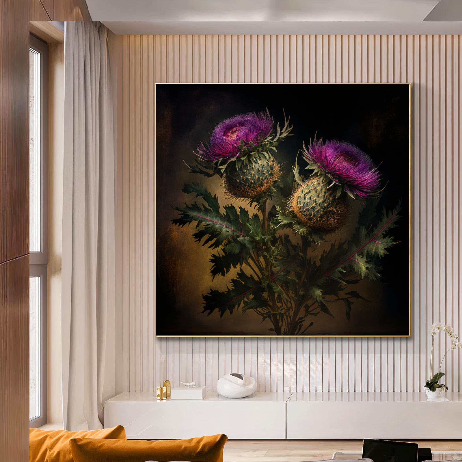 Thistle Flower Art Print - Botanical Wall Art for Nature Lovers {{ shop_name }}Prints botanical decor botanical print canvas print canvas wall art cottagecore floral wall art flower print giclée prints large canvas print large wall art Large Wall Art Decor Living Room Art modern art print nature lover plant art print on canvas ready to hang canvas Scottish thistle stretched canvas art thistle flower thistle illustration vintage style wall art prints wildflower